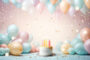 light pastel-colored birthday background with a cake and candle
